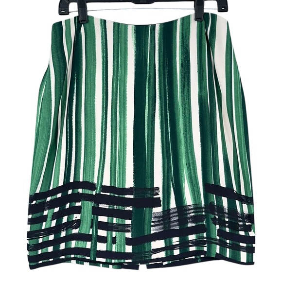 Lafayette 148 New York Green Stripe Viscose Blend Skirt Size 8 Career‎ - Picture 1 of 7